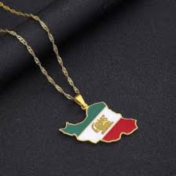 Gold Iran Map Pendant Necklace with Multicolor Accents - Picture 2 of 2